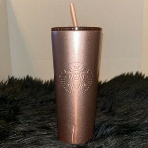 STARBUCKS Holiday 2018 Sparkling Rose Gold Stainless Steel Cold Cup Tumbler 24oz